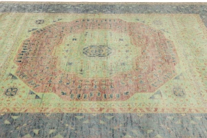 Coral Red Geometric 9X12 Mamluk Oriental Rug