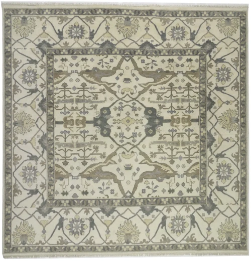 Cream Floral 10X10 Oushak Oriental Square Rug