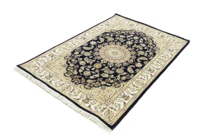 Dark Navy Floral 4X6 Indo-Nain Oriental Rug