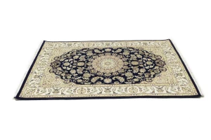 Dark Navy Floral 4X6 Indo-Nain Oriental Rug