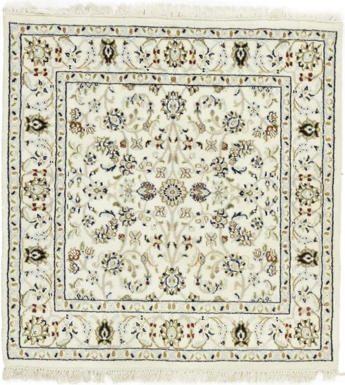 Cream Floral 3X3 Indo-Nain Oriental Square Rug