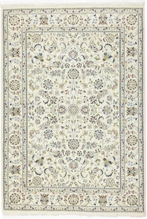 Cream Floral 5'5X7'9 Indo-Nain Oriental Rug