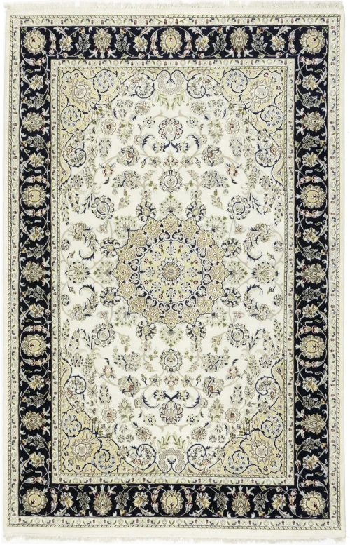 Cream Floral 6X9 Indo-Nain Oriental Rug