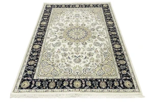 Cream Floral 6X9 Indo-Nain Oriental Rug