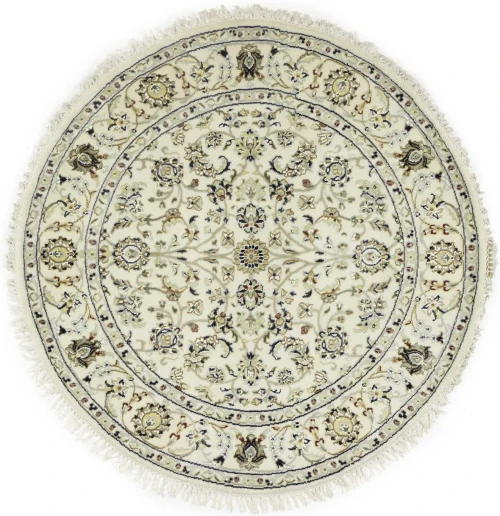 Cream Floral 4X4 Indo-Nain Oriental Round Rug