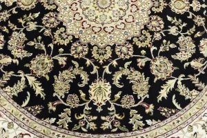 Black Floral 8X8 Indo-Nain Oriental Round Rug