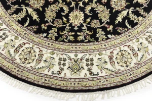 Black Floral 8X8 Indo-Nain Oriental Round Rug