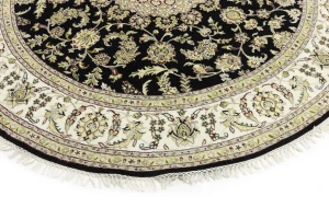 Black Floral 8X8 Indo-Nain Oriental Round Rug