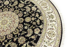 Black Floral 8X8 Indo-Nain Oriental Round Rug