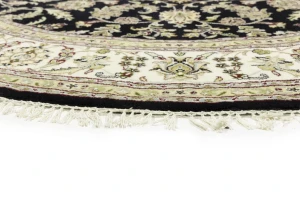 Black Floral 8X8 Indo-Nain Oriental Round Rug