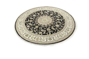 Black Floral 8X8 Indo-Nain Oriental Round Rug