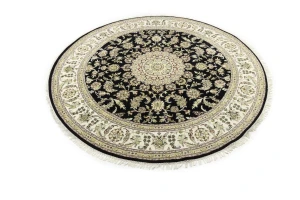 Black Floral 8X8 Indo-Nain Oriental Round Rug