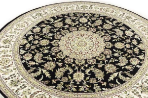 Black Floral 8X8 Indo-Nain Oriental Round Rug