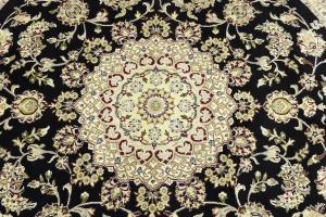 Black Floral 8X8 Indo-Nain Oriental Round Rug