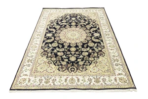 Cream Floral 7X10 Indo-Nain Oriental Rug