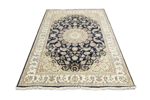 Cream Floral 7X10 Indo-Nain Oriental Rug