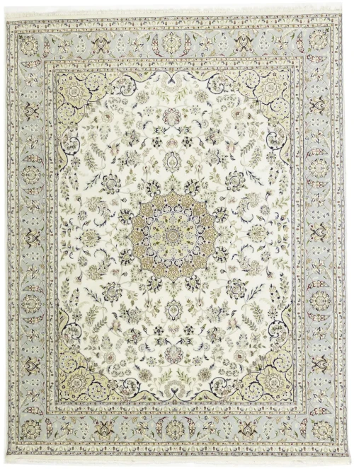 Cream Floral 8X10 Indo-Nain Oriental Rug