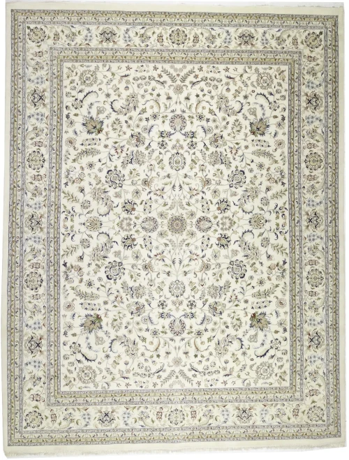 Cream Floral 11'5x14'9 Indo-Nain Oriental Rug