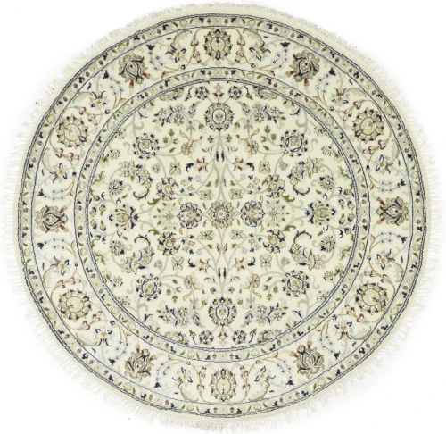 Cream Floral 5X5 Indo-Nain Oriental Round Rug