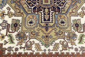 Cream Geometric 8X10 Heriz Serapi Oriental Rug