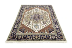 Cream Geometric 8X10 Heriz Serapi Oriental Rug