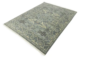 Muted Gray Floral 8X10 Transitional Oushak Oriental Rug