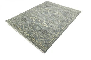 Muted Gray Floral 8X10 Transitional Oushak Oriental Rug