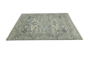 Muted Gray Floral 8X10 Transitional Oushak Oriental Rug