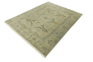 Beige Floral 8X10 Oushak Oriental Rug