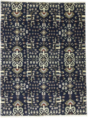 Dark Navy Floral Tribal 8X10 Oriental Rug