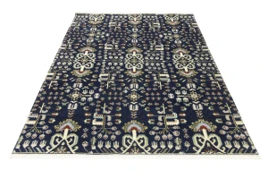 Dark Navy Floral Tribal 8X10 Oriental Rug