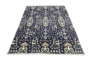 Dark Navy Floral Tribal 8X10 Oriental Rug