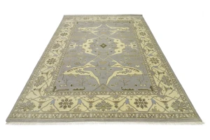 Pastel Gray Floral 10X14 Oushak Oriental Rug