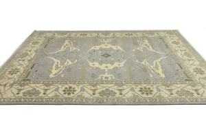 Pastel Gray Floral 10X14 Oushak Oriental Rug