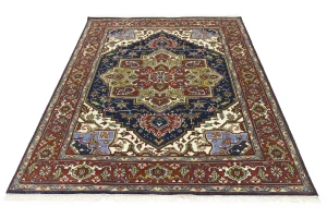 Dark Navy Geometric 8X10 Heriz Serapi Oriental Rug