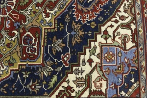 Dark Navy Geometric 8X10 Heriz Serapi Oriental Rug