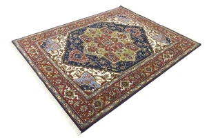 Dark Navy Geometric 8X10 Heriz Serapi Oriental Rug