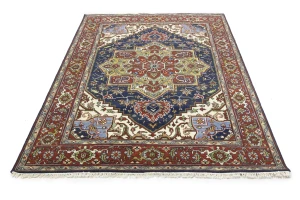 Dark Navy Geometric 8X10 Heriz Serapi Oriental Rug