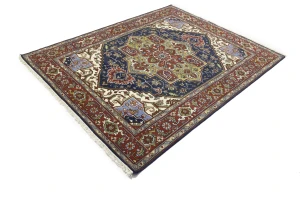 Dark Navy Geometric 8X10 Heriz Serapi Oriental Rug