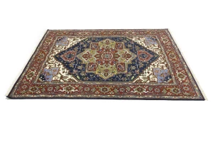 Dark Navy Geometric 8X10 Heriz Serapi Oriental Rug