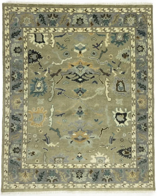 Khaki Floral 8X10 Oushak Chobi Oriental Rug