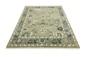 Khaki Floral 8X10 Oushak Chobi Oriental Rug