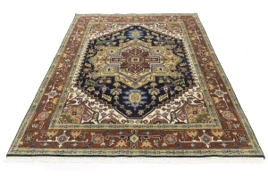 Dark Purple-navy Geometric 8X10 Heriz Serapi Oriental Rug