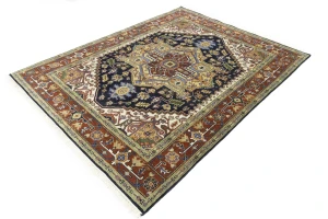 Dark Purple-navy Geometric 8X10 Heriz Serapi Oriental Rug