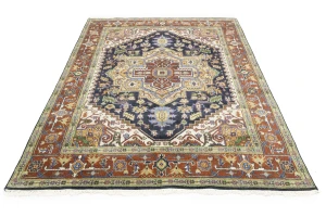 Dark Purple-navy Geometric 8X10 Heriz Serapi Oriental Rug