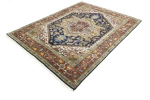 Dark Purple-navy Geometric 8X10 Heriz Serapi Oriental Rug
