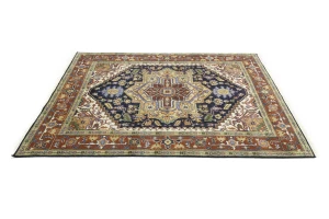 Dark Purple-navy Geometric 8X10 Heriz Serapi Oriental Rug