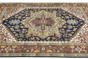 Dark Purple-navy Geometric 8X10 Heriz Serapi Oriental Rug