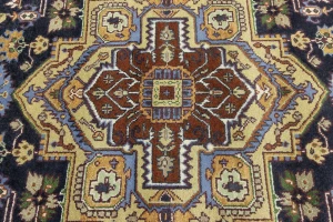 Dark Purple-navy Geometric 8X10 Heriz Serapi Oriental Rug