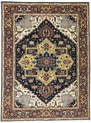 Dark Purple-navy Geometric 9X12 Heriz Serapi Oriental Rug